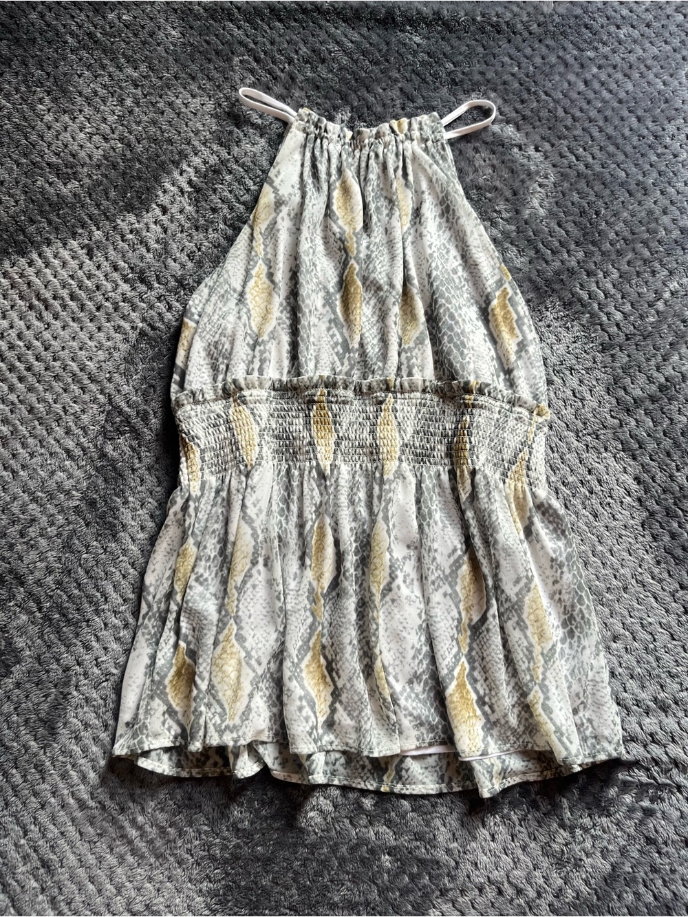 Express White Halter Top with Gray and Yellow Accents